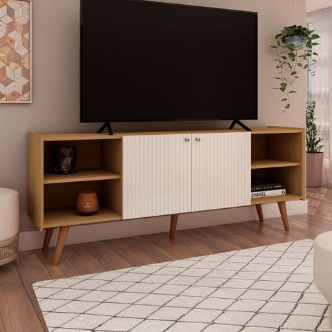 Rack para Tv até 60 Polegadas Vértice 2 Portas 100% Mdf Cinamomo/off White - Genialflex