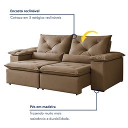 Sofá Retrátil e Reclinável 2 Lugares 196cm Londres - 5