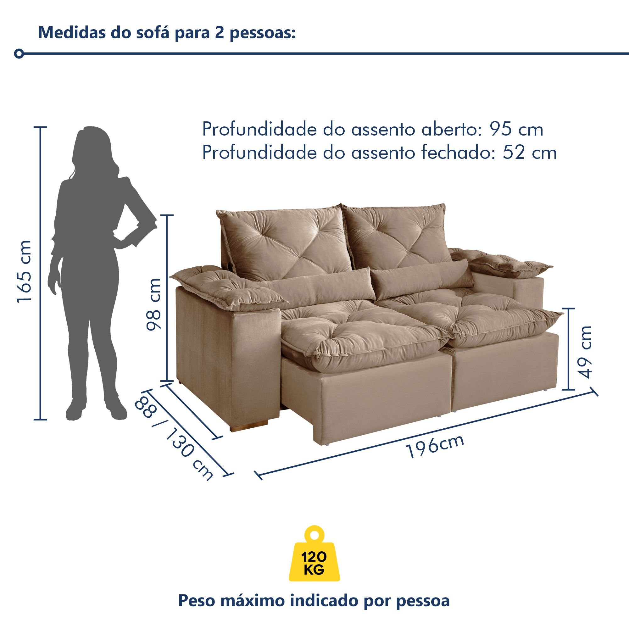 Sofá Retrátil e Reclinável 3 Lugares 196cm Londres - 9