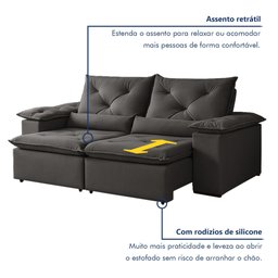 Sofá Retrátil e Reclinável 2 Lugares 196cm Londres - 6