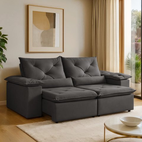 Sofá Retrátil e Reclinável 3 Lugares Suede Londres 196cm Yescasa Cinza