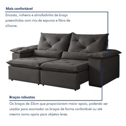 Sofá Retrátil e Reclinável 2 Lugares 196cm Londres - 8