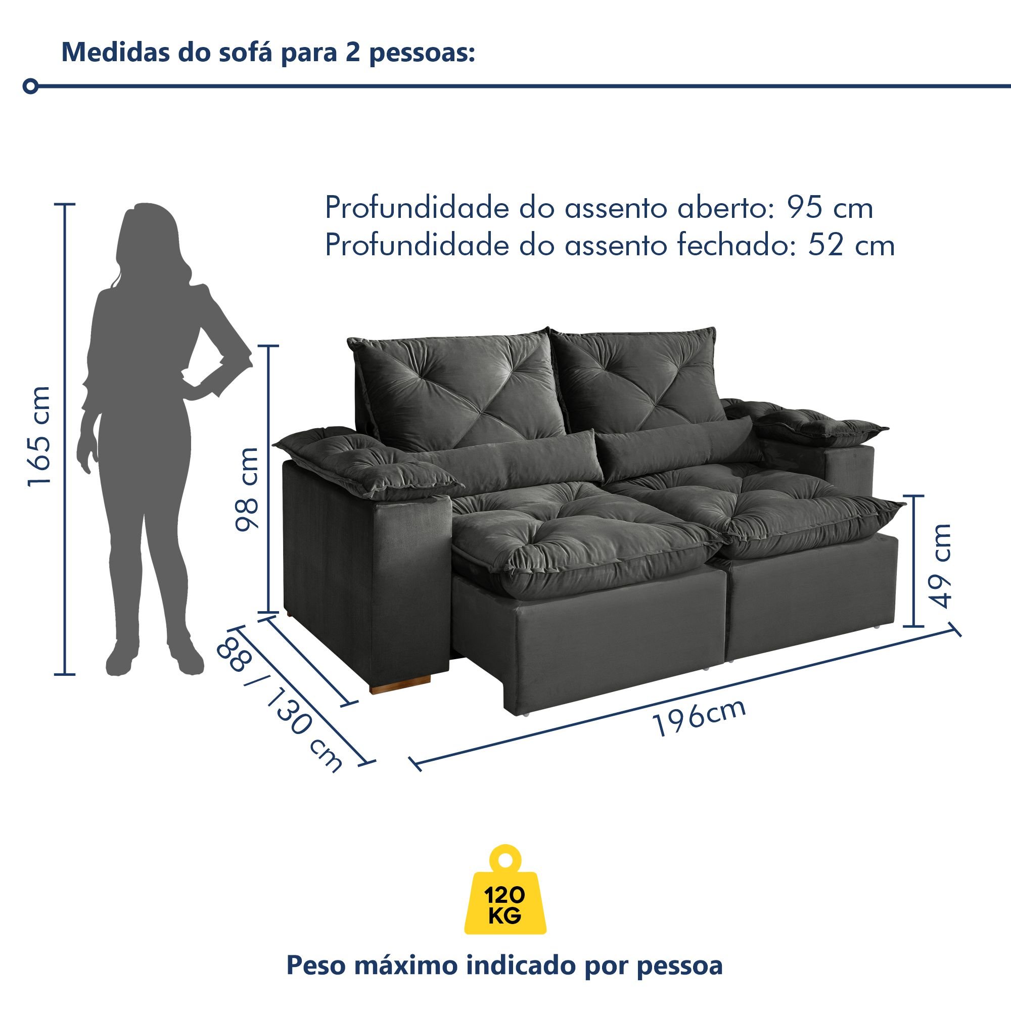 Sofá Retrátil e Reclinável 3 Lugares 196cm Londres - 9