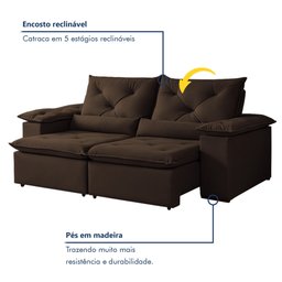 Sofá Retrátil e Reclinável 2 Lugares 196cm Londres - 5
