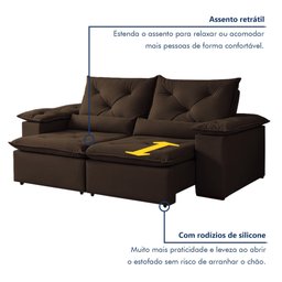 Sofá Retrátil e Reclinável 2 Lugares 196cm Londres - 6