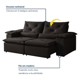 Sofá Retrátil e Reclinável 2 Lugares 196cm Londres - 5