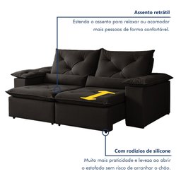 Sofá Retrátil e Reclinável 2 Lugares 196cm Londres - 6