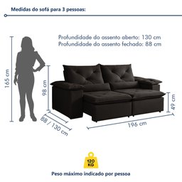 Sofá Retrátil e Reclinável 2 Lugares 196cm Londres - 4