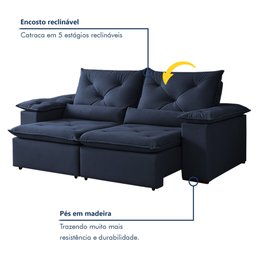 Sofá Retrátil e Reclinável 2 Lugares 196cm Londres - 5