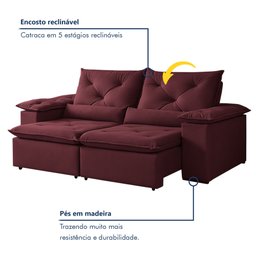 Sofá Retrátil e Reclinável 2 Lugares 196cm Londres - 5