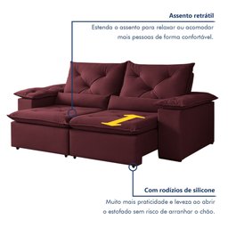Sofá Retrátil e Reclinável 2 Lugares 196cm Londres - 6