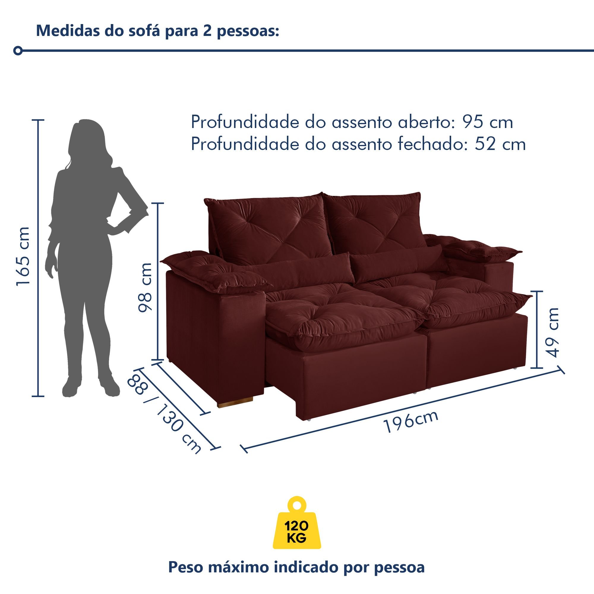 Sofá Retrátil e Reclinável 3 Lugares 196cm Londres - 9