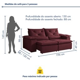 Sofá Retrátil e Reclinável 2 Lugares 196cm Londres - 4