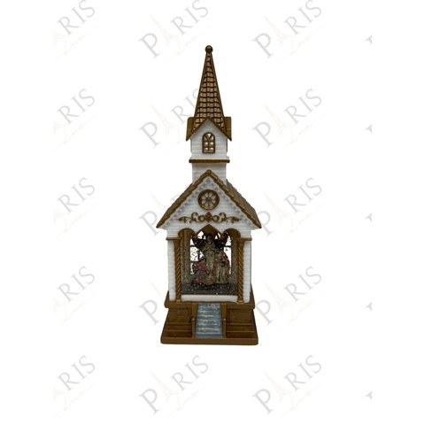 Peça Decorativa Igreja Natalina Sagrada Familia Musical com Led 28cm 14652-pl