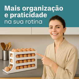 Porta Ovos Organizador com Suporte Rolante Automático 21 Unidades Cor Bege - 5