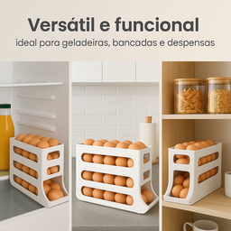 Porta Ovos Organizador com Suporte Rolante Automático 21 Unidades Cor Bege - 7