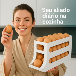 Porta Ovos Organizador com Suporte Rolante Automático 21 Unidades Cor Bege - 8