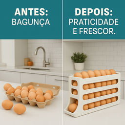 Porta Ovos Organizador com Suporte Rolante Automático 21 Unidades Cor Bege - 9