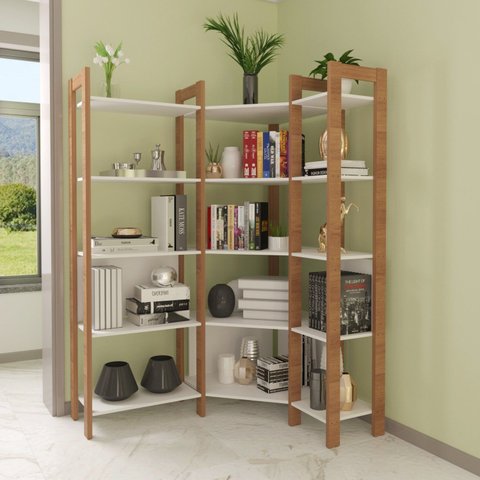 Estante de Livros 133cmx184,7cm Multiuso de Canto Haia YesCasa