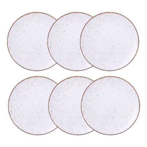 Jogo de Pratos Rasos Grande Rústico 6 Peças 28cm Porcelana Decorada Tramontina