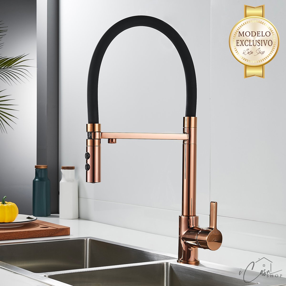 Torneira de Cozinha Monocomando Flexível com Saída de Água Filtrada (Bella - Rose Gold) - 3