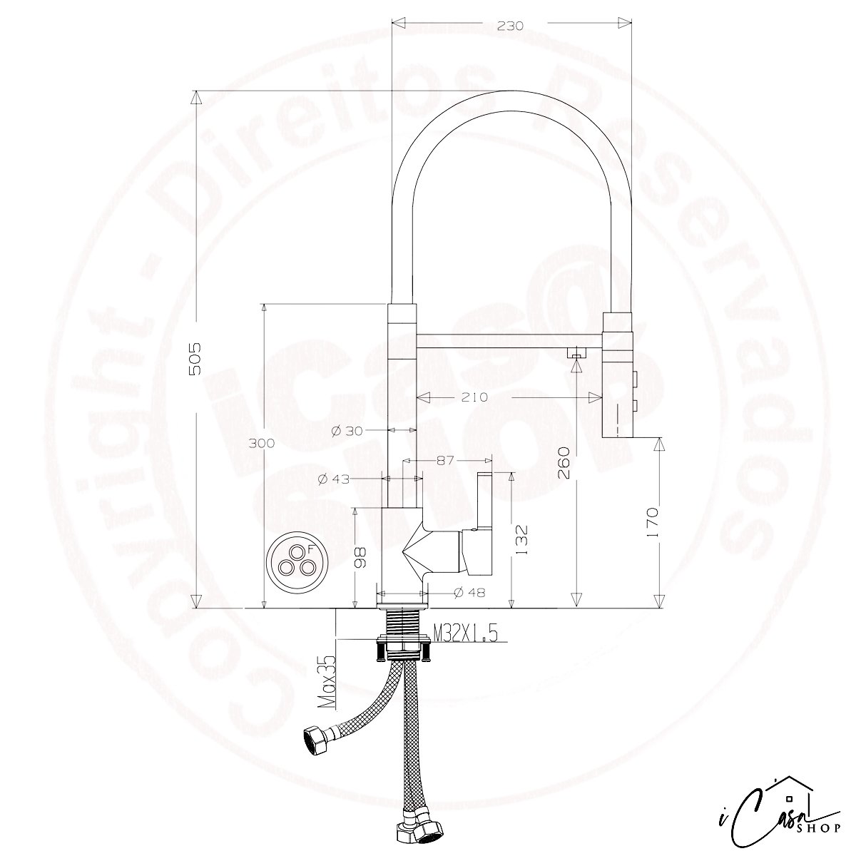 Torneira de Cozinha Monocomando Flexível com Saída de Água Filtrada (Bella - Rose Gold) - 2