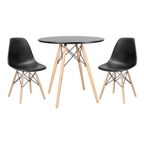 Kit Mesa Jantar Eiffel 80cm Preta + 2 Cadeiras Eames Eiffel