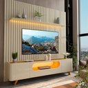 Ver imagem 1 de Rack com Painel Ripado para TV até 90 Polegadas 100% MDF com LED 228,8CMX310CM Pés em Madeira Maciça 1 Gaveta 2 Portas 1 Prateleira Nobre Branco
