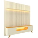 Ver imagem 3 de Rack com Painel Ripado para TV até 90 Polegadas 100% MDF com LED 228,8CMX310CM Pés em Madeira Maciça 1 Gaveta 2 Portas 1 Prateleira Nobre Branco