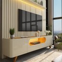 Ver imagem 5 de Rack com Painel Ripado para TV até 90 Polegadas 100% MDF com LED 228,8CMX310CM Pés em Madeira Maciça 1 Gaveta 2 Portas 1 Prateleira Nobre Branco