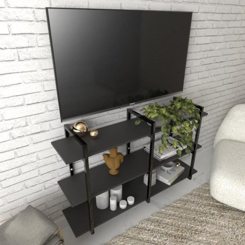 Rack Prateleira Industrial Estante Tv Sala Suspeso Retro Moderno Simples Pequeno 55 Preto