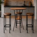 Ver imagem 1 de Conjunto Mesa Alta Bistrô Porto com 3 Banquetas Estofadas Kassel Cor Marrom - Kmj
