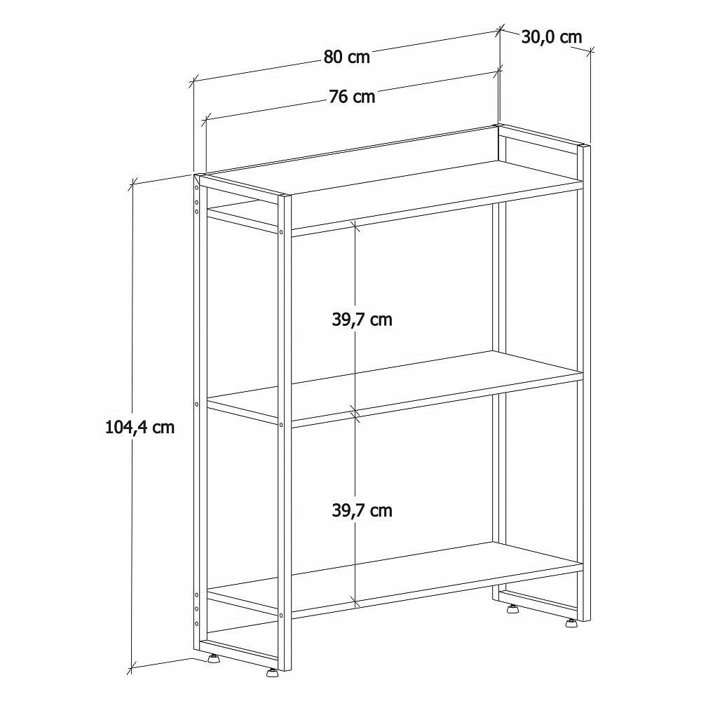 Estante Livreiro Multiuso Dynamica Industrial 80cm 3 Prateleiras C08 Preto Ônix - Mpozenato - 4