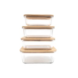 Kit 4 Potes de Vidro com Tampa de Bambu Hermético Marmita Retangulares - Tud - 3