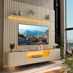 Rack com Painel Ripado para TV até 85 Polegadas 1 Gaveta 2 Portas 230cm Nobre 100% MDF - 1