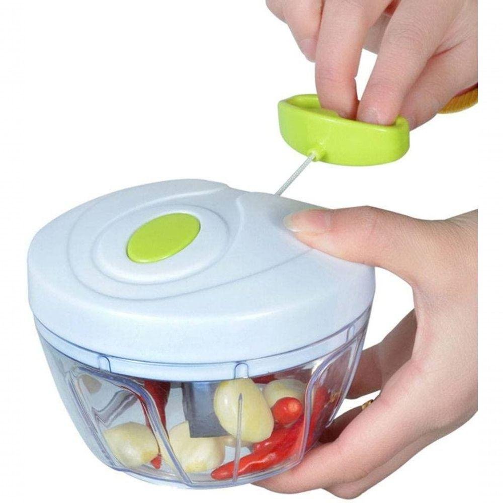Mini Triturador Processador de Alimentos Manual Alho Cebola 3 Lâminas Inox P - 1