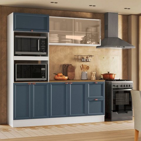 Cozinha Completa Modulada Americana com Vidro Reflecta 3 Peças Yescasa