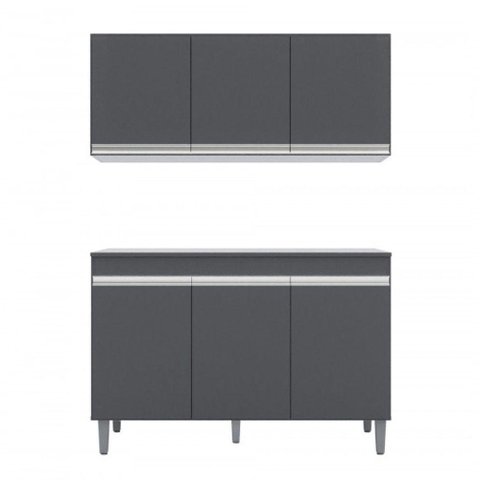 Balcão Gabinete Manu 120 Cm C-tampo e Armário Aéreo Andreia 120cm Cinza