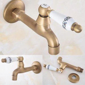 Torneira Banheiro Lavabo de Parede Cor Bronze Ouro Velho C/ Cerâmica Arejador 1/4 Volta - Modelo Vin
