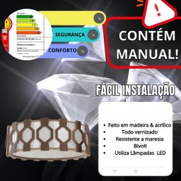 Lustre Plafon Madeira Ripado Diamante 50 Cm para Sala de Srtar Sala de Jantar Cor Málaga - 7