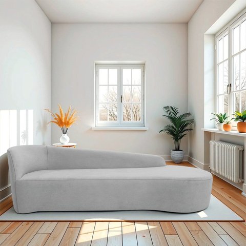 Recamier Curvo Orgânico 200cm 3 Lugares Lado Direito para Sala Estar e Linho Paris Cinza Claro