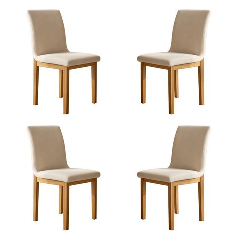 Kit 4 Cadeiras para Sala de Jantar Pés Madeira Maciça Bella Bege/Cinamomo/Veludo Palha