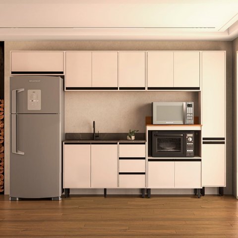 Cozinha Compacta 6 Peças 250032 sem Tampo Koya Creme Politorno Móveis