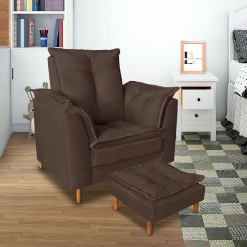 Poltrona Confortável para Amamentação com Puff Fibras Macias Marrom