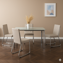 Ver imagem 1 de Conjunto Sala de Jantar Mesa Ortenia Tampo Vidro com 4 Cadeiras Dinah Bege/Cromado/Off White