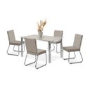 Ver imagem 2 de Conjunto Sala de Jantar Mesa Ortenia Tampo Vidro com 4 Cadeiras Dinah Bege/Cromado/Off White