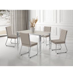 Conjunto Sala de Jantar Mesa Ortenia Tampo Vidro com 4 Cadeiras Dinah - 1
