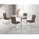 Ver imagem 1 de Conjunto Sala de Jantar Mesa Ortenia Tampo Vidro com 4 Cadeiras Dinah Marrom/Cromado/Off White