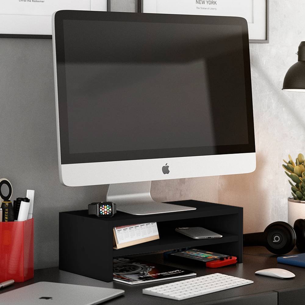 Suporte Stand Base Para Tela Monitor Laptop Soft Elevado 45cm em MDF com 01 Prateleira - Desk Design