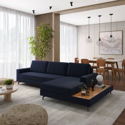 Sofá em Linho 292cm Chaise Direito e Deck Loft - 1